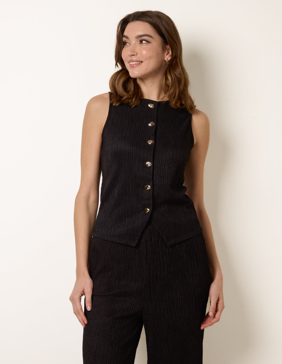 Crew Neck Button Through Vest