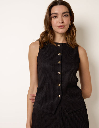 Crew Neck Button Through Vest