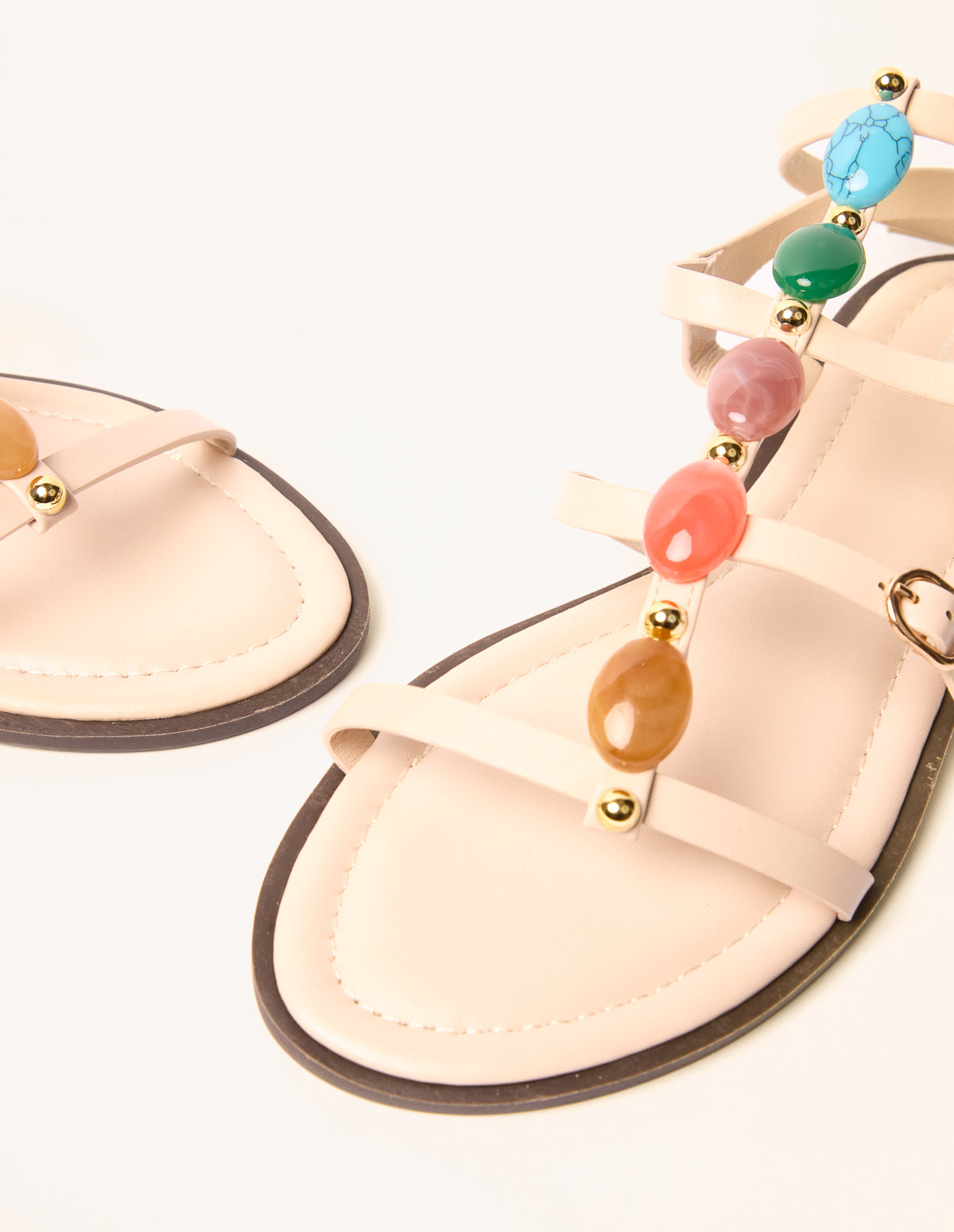 Beaded Gladiator Flat Sandals