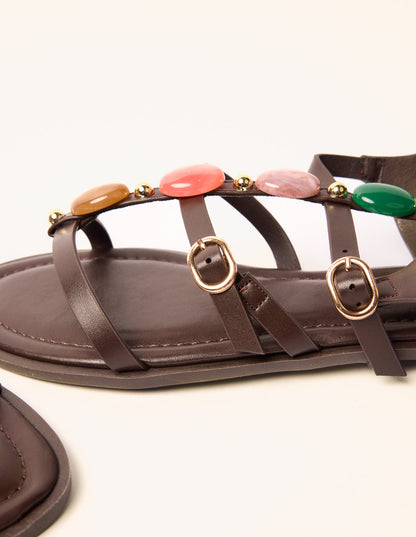 Beaded Gladiator Flat Sandals