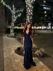 Elegant Mermaid V Neck Burgundy With Sequins Long Formal Fancy Evening Dress Dinner Outfits Classy Party Gowns AB2053