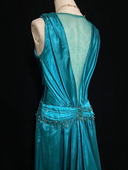 Vintage Prom Dresses Inspo A Line V Neck Blue Satin With Beading For Women Formal Dress N3211