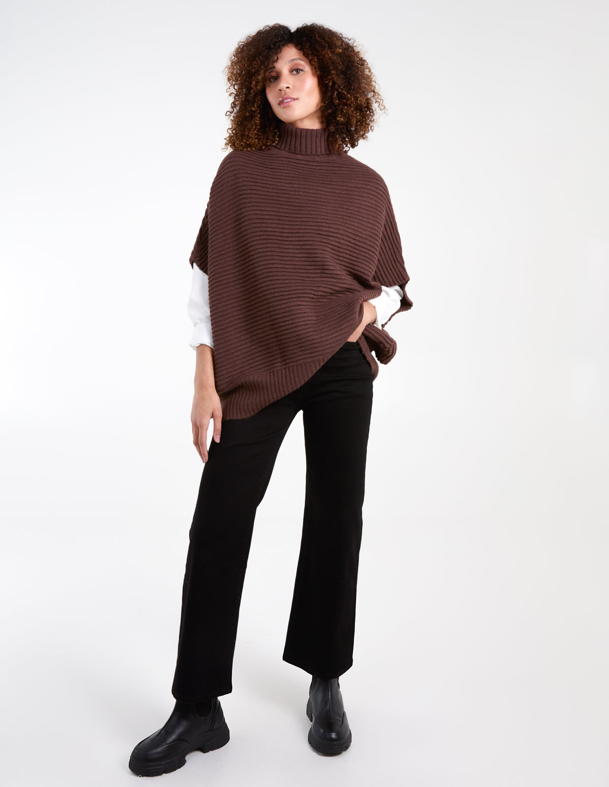 High Neck Oversized Ribbed Tabard Jumper