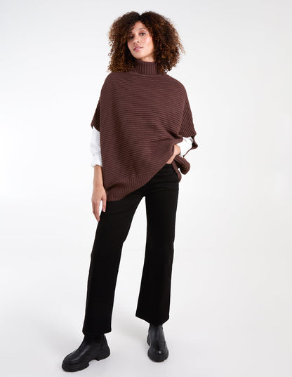 High Neck Oversized Ribbed Tabard Jumper