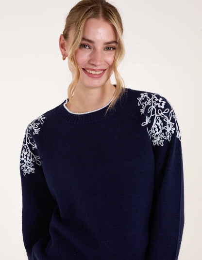 Detailed Embroidery Shoulder Jumper