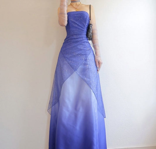 Y2K Layered A line Strapless Lilac Gradient Colors Sleeveless Long Formal Dress 21st Birthday Prom Dresses N2404