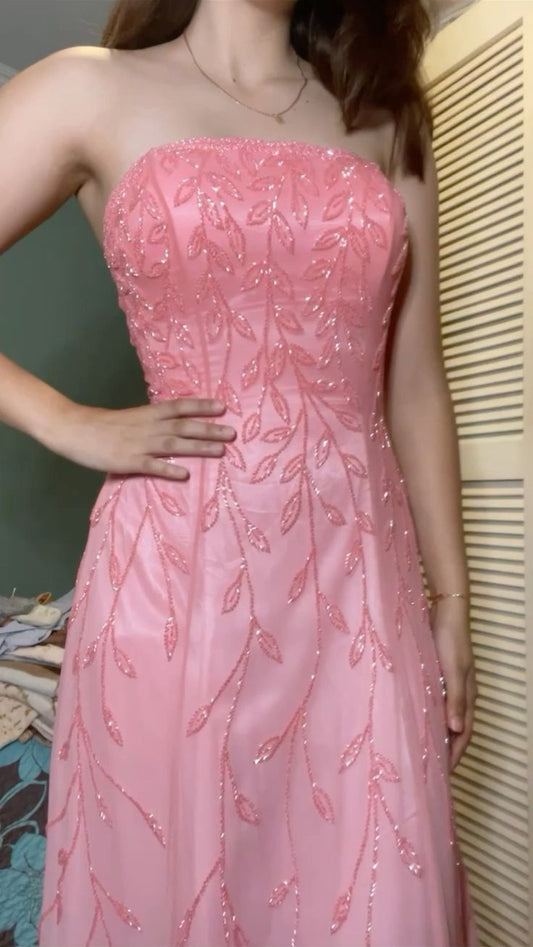 Glamorous Ball Gown Strapless Pink With Beading Formal Dress 18th Birthday Prom Dresses N2799