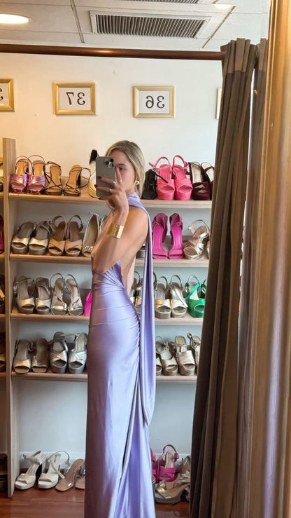 Cute Mermaid One Shoulder Lilac Sleeveless Long Formal Dress Gown 21st Birthday Prom Dresses N2399
