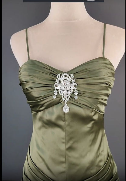 Elegant Spaghetti Strap Mermaid Satin Dark Green Long Prom Dress Gorgeous Evening Dress N1782