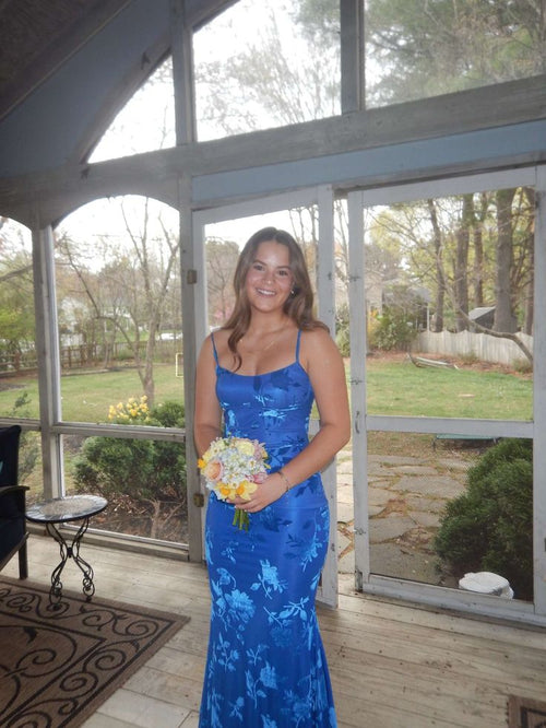 Elegant Mermaid Spaghetti Strap Royal Blue Sleeveless Formal For Women Girls Teens Prom Dresses N2283