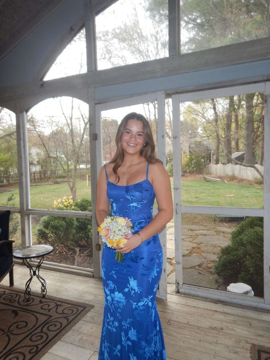 Elegant Mermaid Spaghetti Strap Royal Blue Sleeveless Formal For Women Girls Teens Prom Dresses N2283