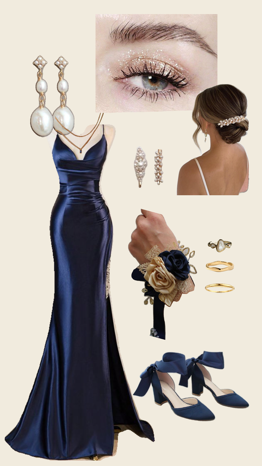 Chic Mermaid Spaghetti Strap Satin Navy Blue Formal Dress Long Prom Dresses N2808