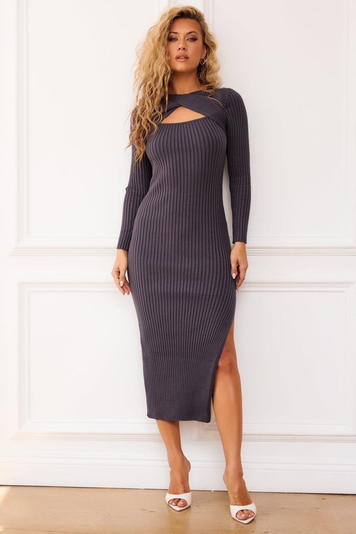 Amelia Knit Midi Dress - Charcoal