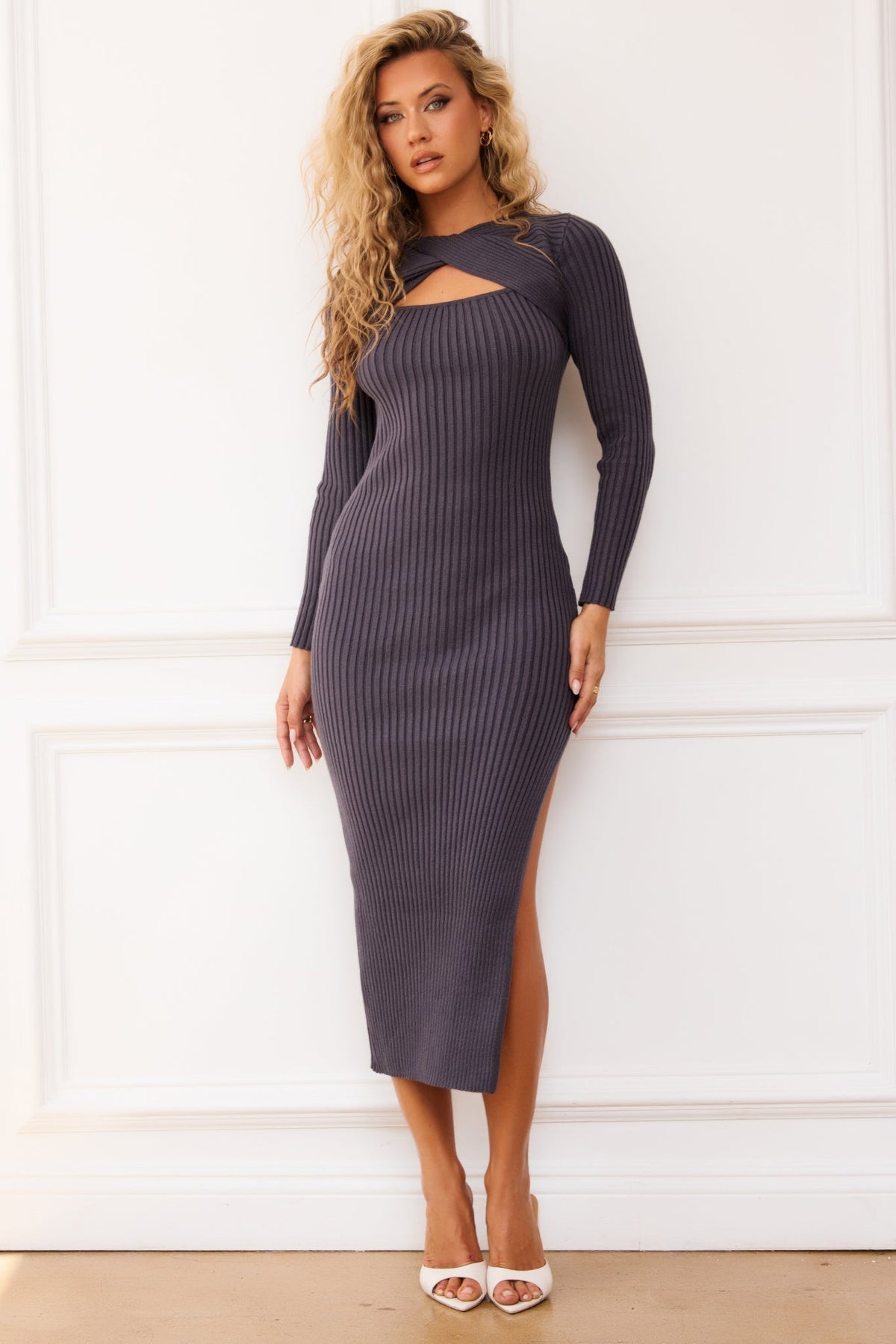 Amelia Knit Midi Dress - Charcoal