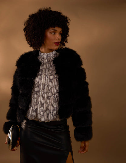 Rhinestone Studded Snake Print Blouse