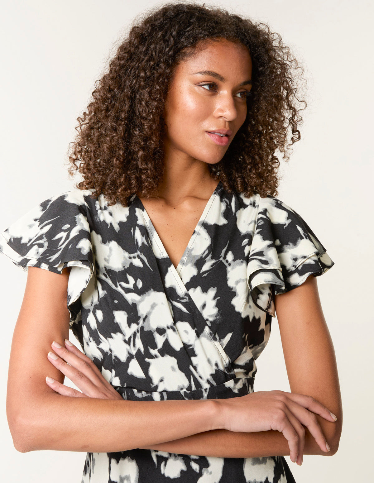 Printed Frill Sleeve Mini Dress