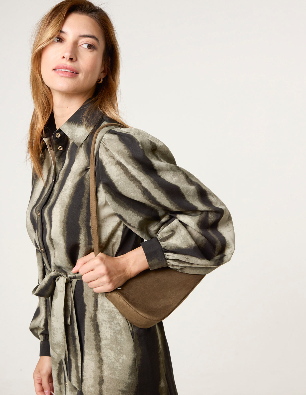 Printed Puff Sleeve Button Through Midi Dress