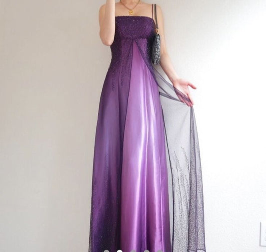 Vintage Y2K A line Strap Purple Gradient Colors Sleeveless Long Formal Dress 21st Birthday Prom Dresses N2405