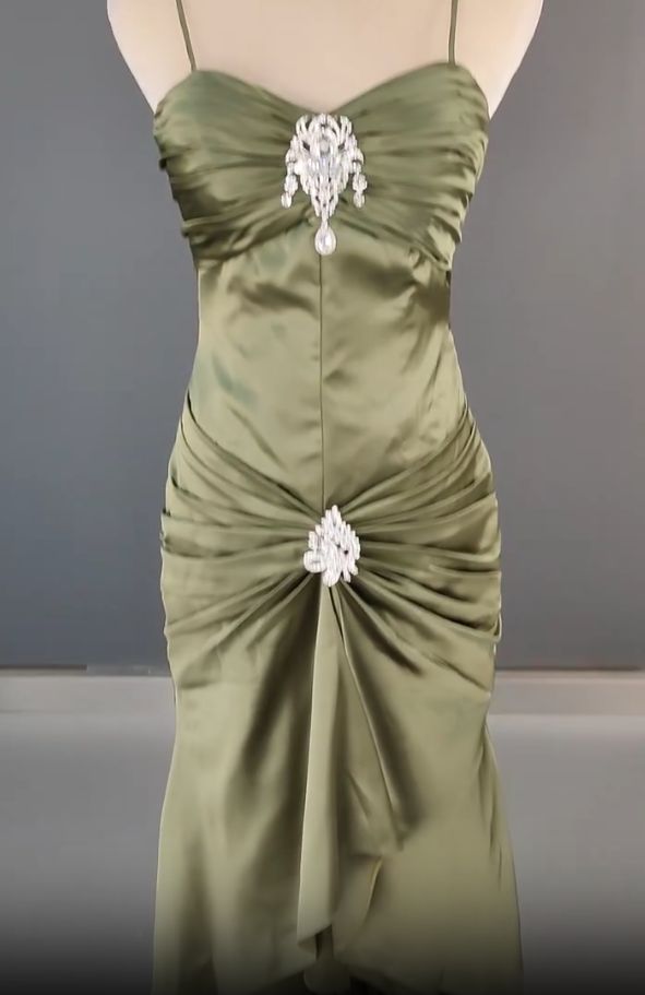 Elegant Spaghetti Strap Mermaid Satin Dark Green Long Prom Dress Gorgeous Evening Dress N1782
