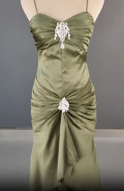 Elegant Spaghetti Strap Mermaid Satin Dark Green Long Prom Dress Gorgeous Evening Dress N1782