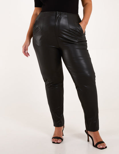 Curve Matte PU Leather Tailored Trousers