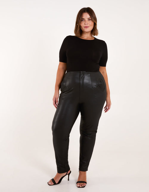Curve Matte PU Leather Tailored Trousers