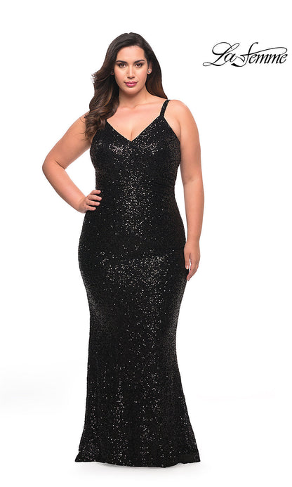 Long Plus-Size La Femme Sequin Prom Dress