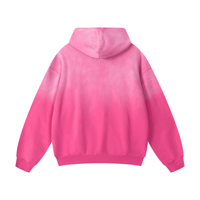 Pink tie-dye hoodie back view, bold streetwear style for urban fashion