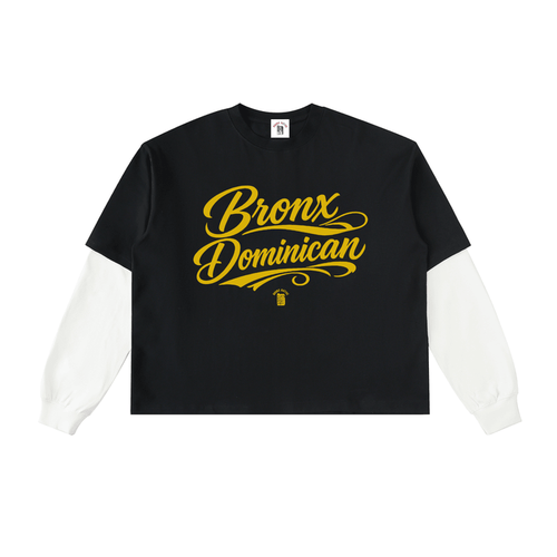Bronx Dominican Layered Contrast Sleeve Cotton T-Shirt by Bronx Native