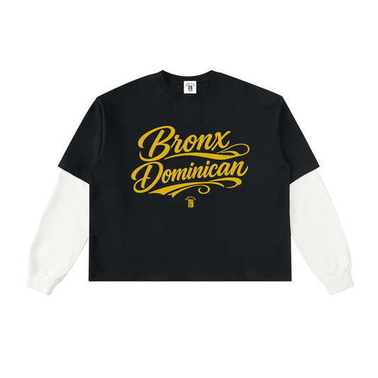 Bronx Dominican Layered Contrast Sleeve Cotton T-Shirt by Bronx Native