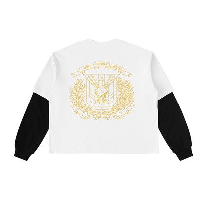 Bronx Dominican Layered Contrast Sleeve Cotton T-Shirt by Bronx Native
