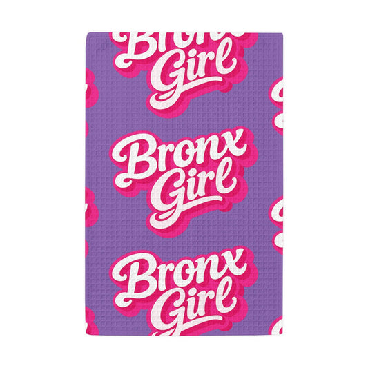 Bronx Girl Waffle Weave Kitchen Towel — Bold Purple Retro Script by Bronx Native