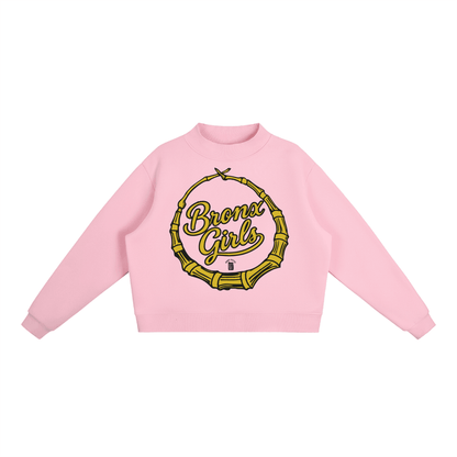 Pink Bronx Girls hoodie with bamboo circle graphic, NYC streetwear style