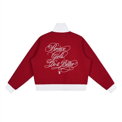 Bronx Girls Do It Better Contrast Side Stripe Fleece Cropped Track Jacket by Bronx Native
