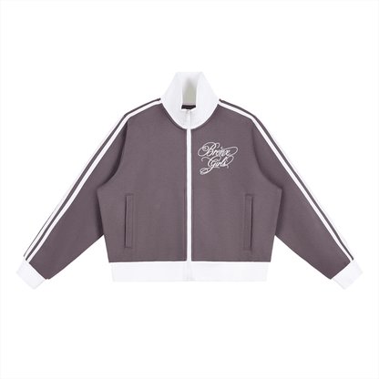 Bronx Girls Do It Better Contrast Side Stripe Fleece Cropped Track Jacket by Bronx Native