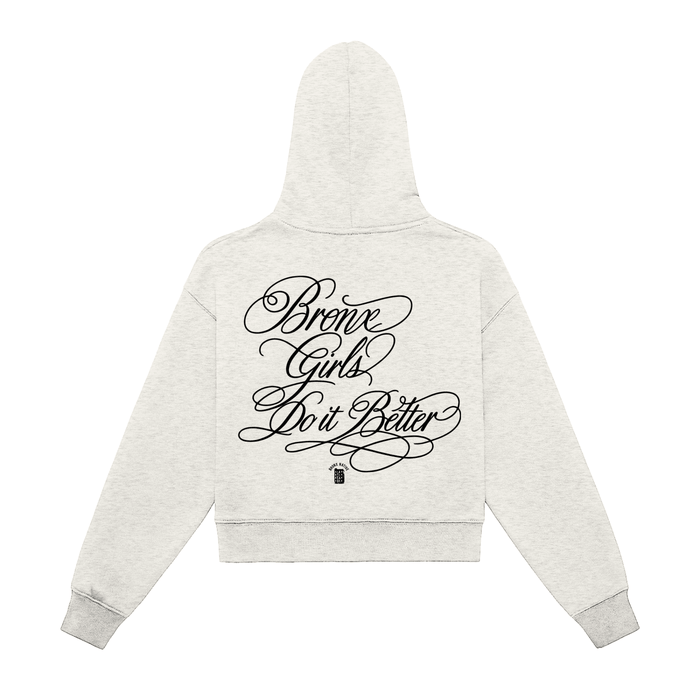 Bronx Girls Do It Better Fleeced Zip-Up Cropped Hoodie