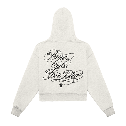 Bronx Girls Do It Better Fleeced Zip-Up Cropped Hoodie