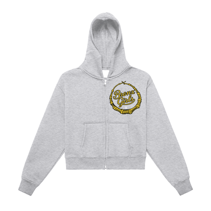 Bronx Girls Do It Better Fleeced Zip-Up Cropped Hoodie