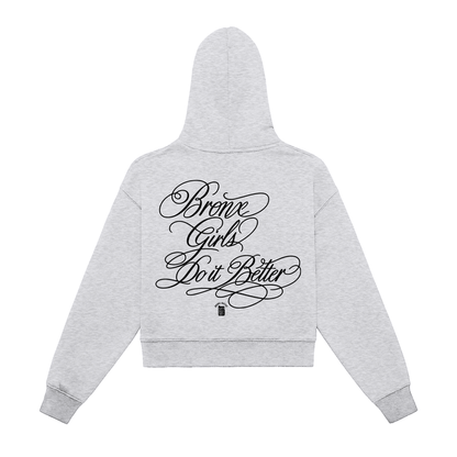 Bronx Girls Do It Better Fleeced Zip-Up Cropped Hoodie