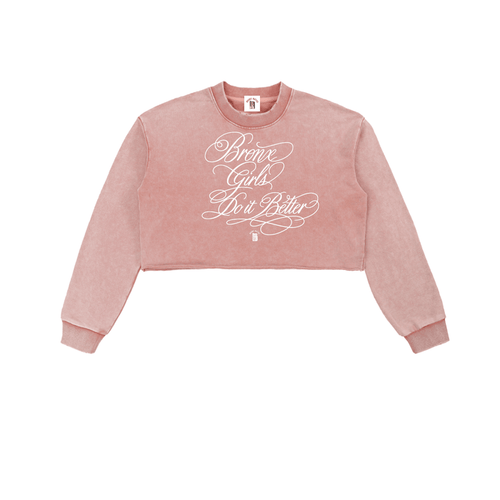 Bronx Girls Do It Better Snow Washed Raw Edge Cropped Sweatshirt by Bronx Native