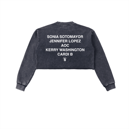 Bronx Girls Do It Better Snow Washed Raw Edge Cropped Sweatshirt by Bronx Native