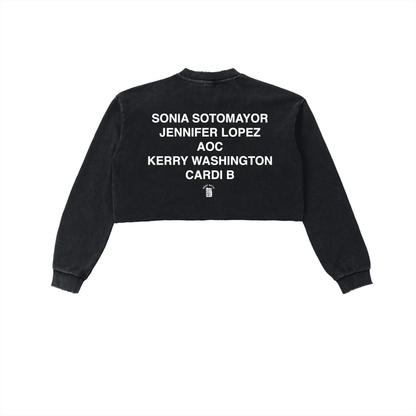 Bronx Girls Do It Better Snow Washed Raw Edge Cropped Sweatshirt by Bronx Native