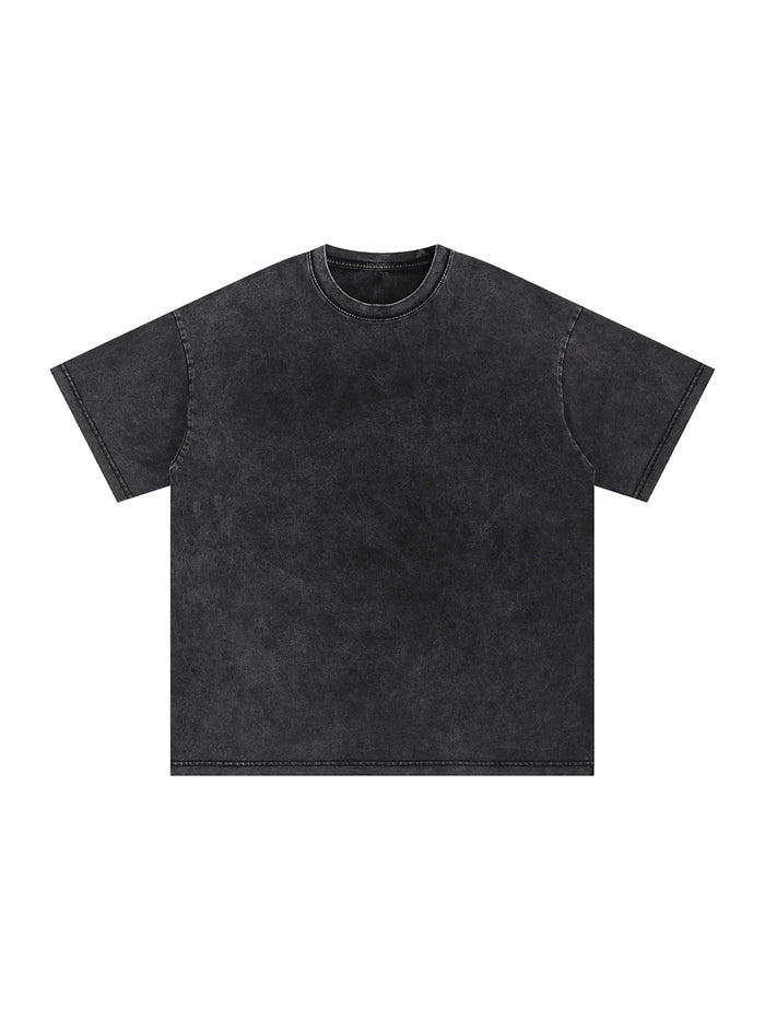Black acid-wash short sleeve t-shirt with crew neckline, isolated on white background