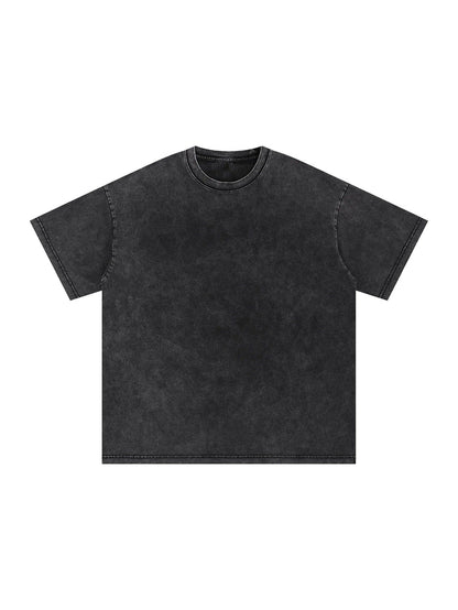 Black acid-wash short sleeve t-shirt with crew neckline, isolated on white background