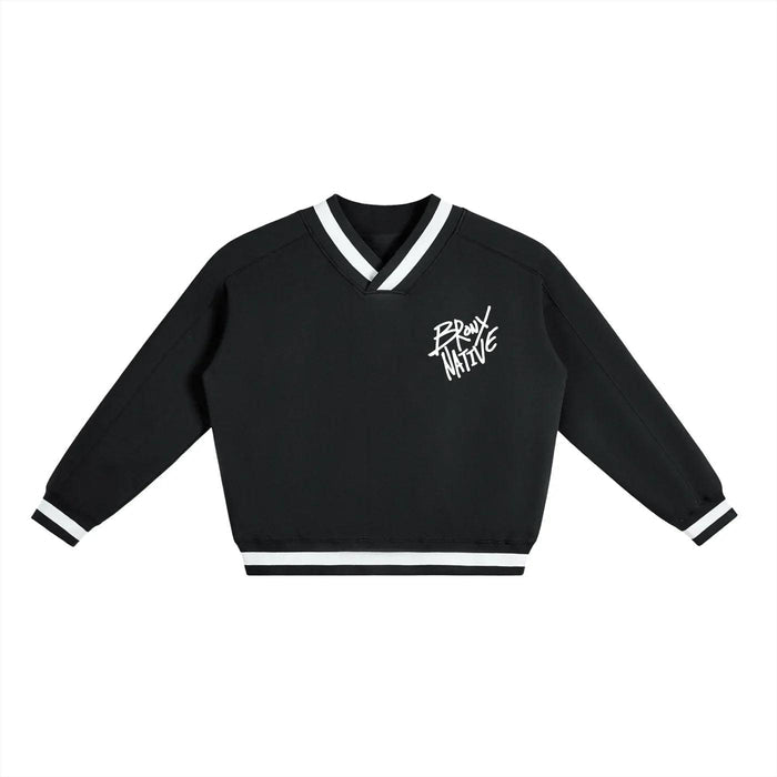 Bronx Native 718 V-Neck Contrast Collar Boxy Sweatshirt