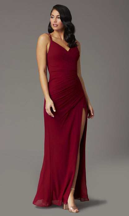 V-Neck Ruched Long Classic Formal Gown
