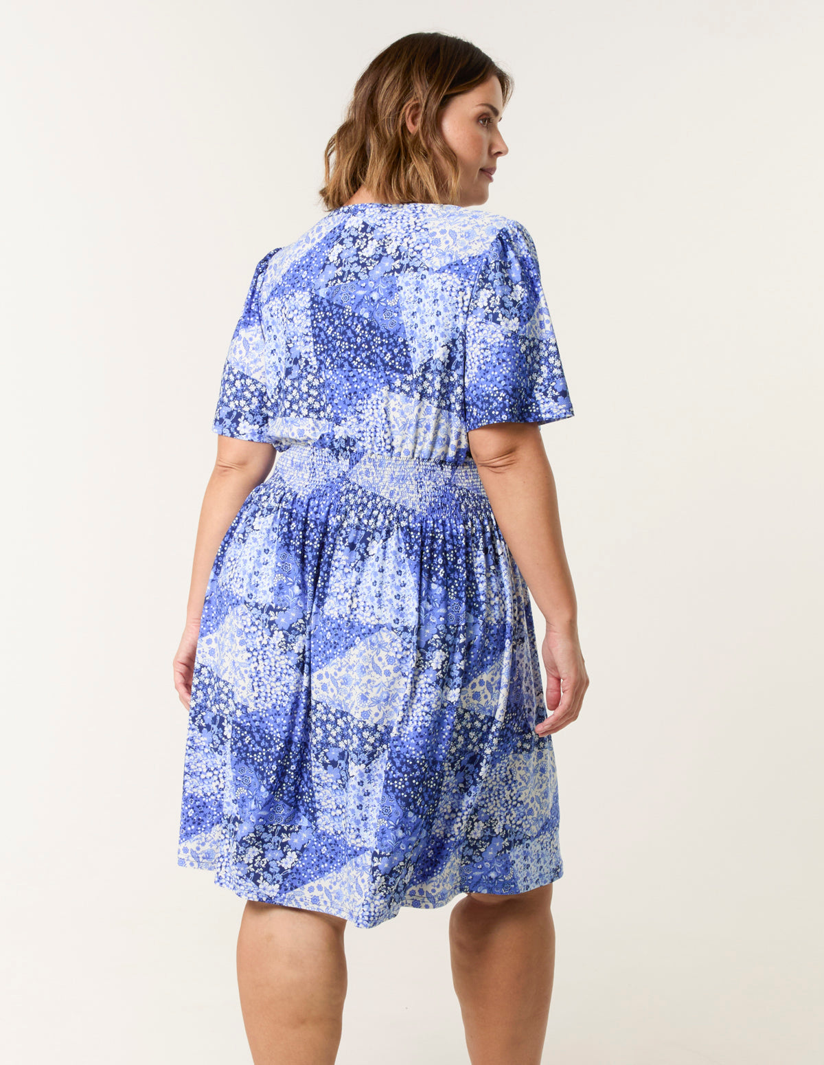Curve Shirred Waist Button Mini Dress