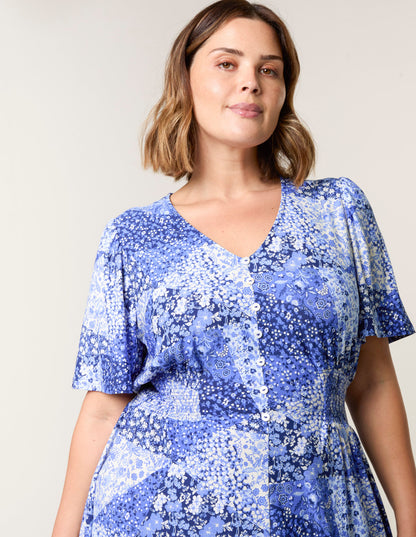 Curve Shirred Waist Button Mini Dress