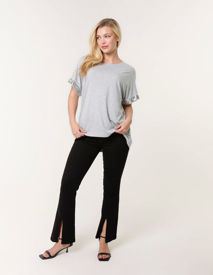 Sequin Trim Oversized Top