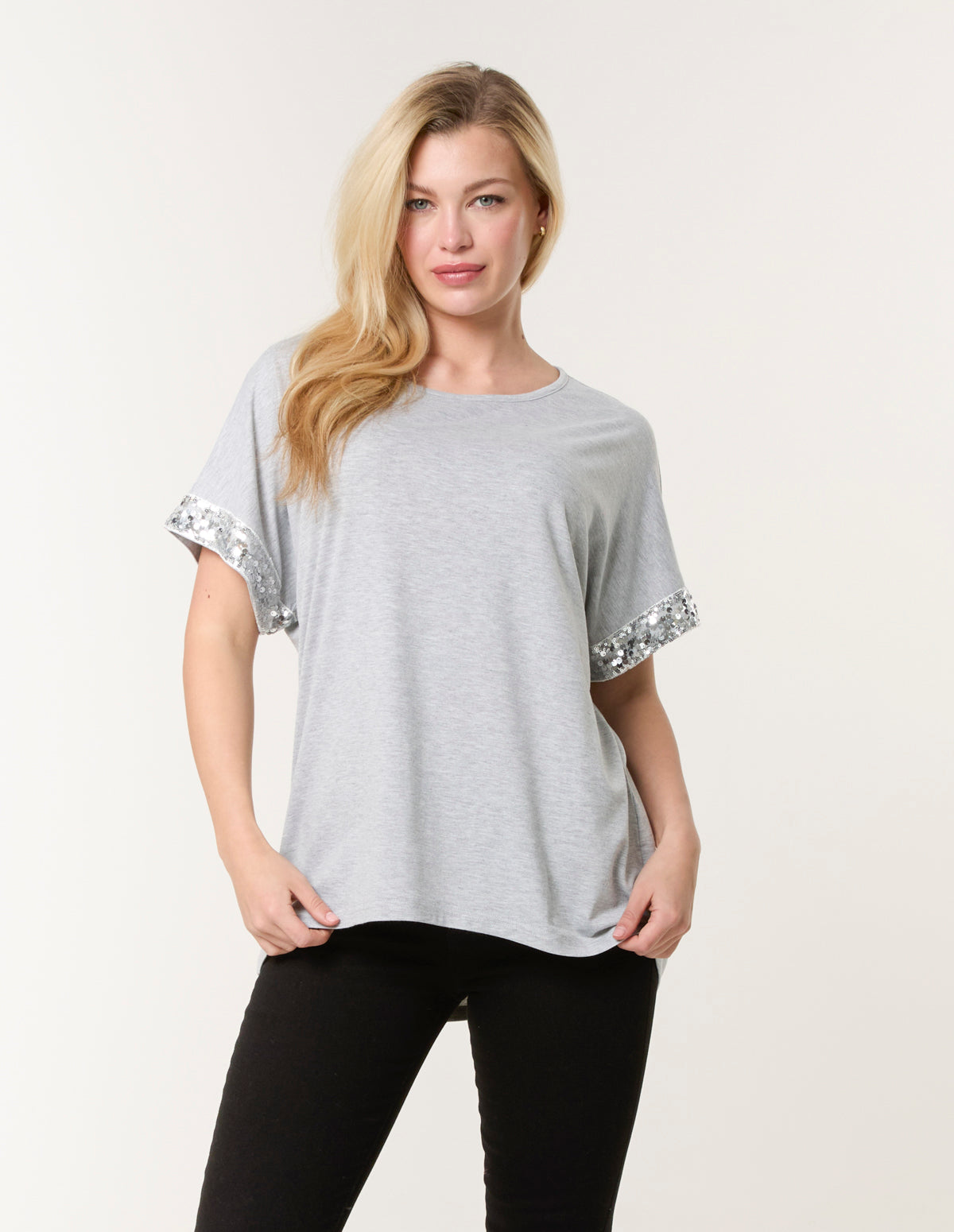 Sequin Trim Oversized Top